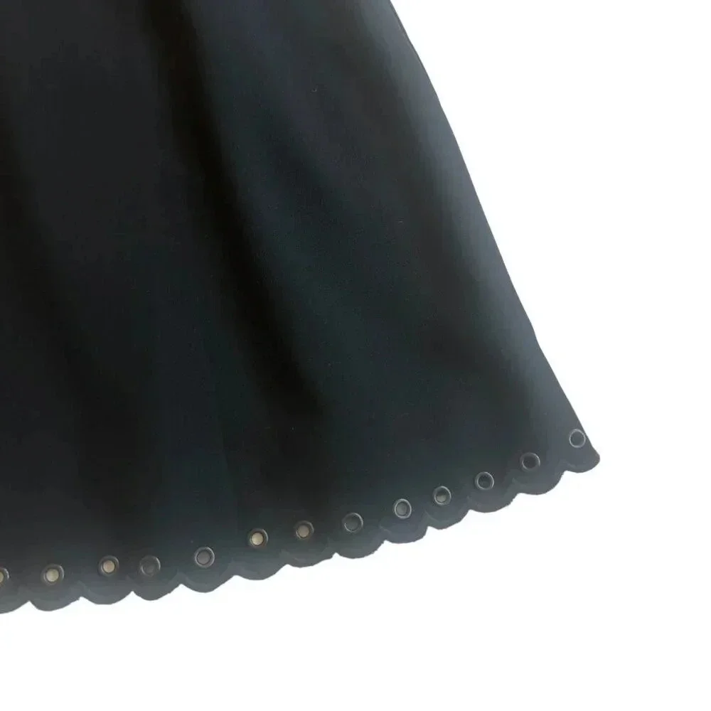 Sam Edelman Black A-Line Dress LBD Party Sheer Top Grommet Trim Size 2 Women's